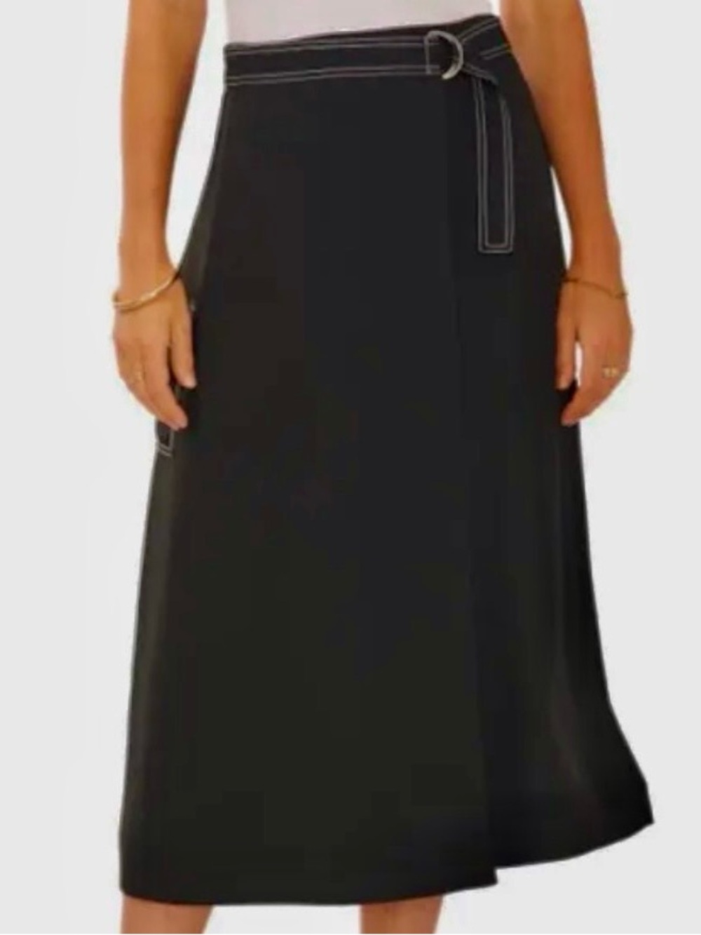 Vince Camuto Cargo Pocket Belted Midi Faux Wrap Skirt in Rich Black